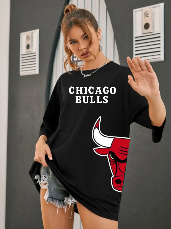 CHICAGO Baskılı Oversize Kadın T-Shirt Siyah 01…