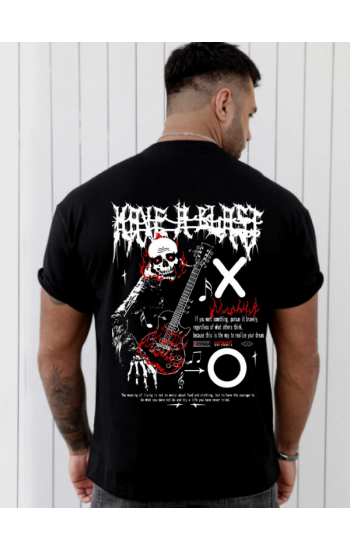 Guitar Baskılı Erkek Tişört Siyah…