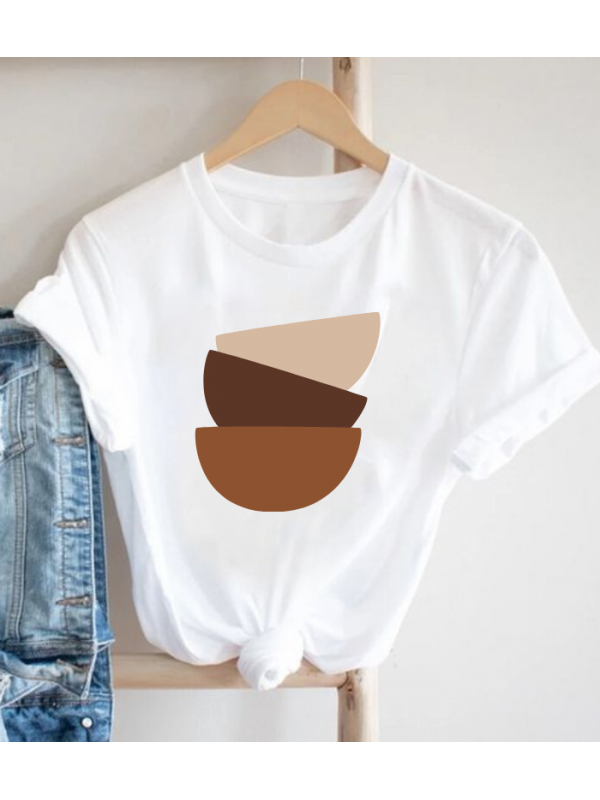 Soyut Baskılı Kadın Beyaz Tshirt Tişört…