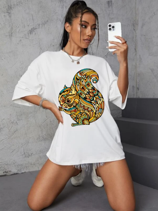 Otantik Sincap Baskılı Kadın Siyah Tshirt…