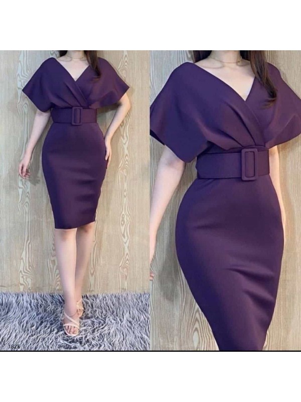 Dalgıç Kumaş Kemerli Elbise. Mor