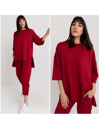 Kadın Salaş Kesim Farkir Kol Mira Kumaş Ikili Takım Bordo