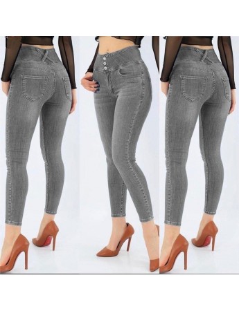 Yüksek Bel Likralı Jean Pantolon 90 Cm Gri