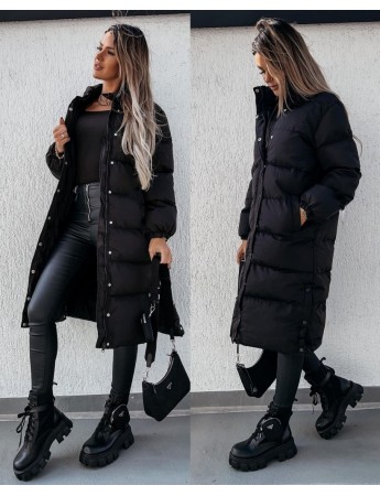 Kadın Uzun Kollu Jessica Mat Kumaş Midi Boy Mont Siyah