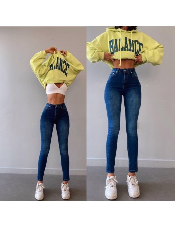 Kadın Yüksek Bel Power Likralı Kot Pantalon Mavi