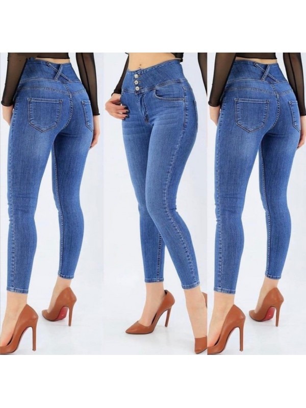 Yüksek Bel Likralı Jean Pantolon 90 Cm Mavi…