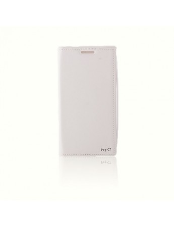 Alcatel OneTouch Pop C7 Gizli Mıknatıslı Premium Magnum Kılıf Beyaz