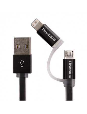 Fineblue Hızlı Şarj ve USB Data Yassı Kablo 2in1 F-U6 Siyah