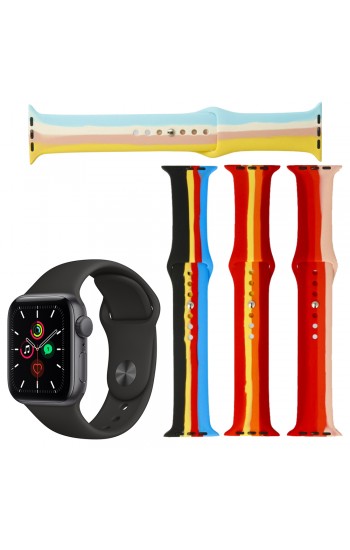 FitCase Apple Watch 42/44/45/49 mm Uyumlu Gökkuşağı Silikon Kordon…