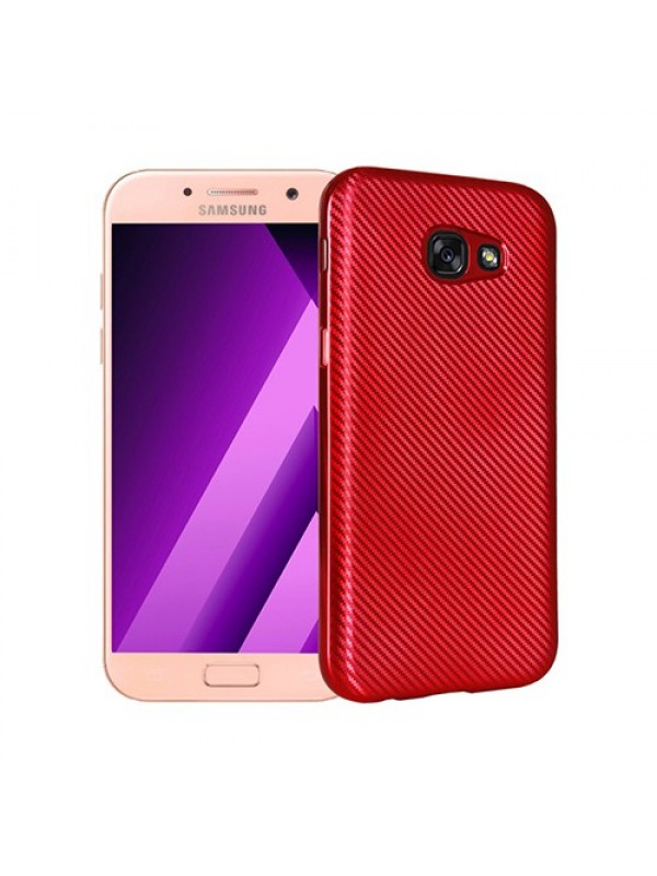 FitCase Galaxy A3 2017 (A320) Elektroliz Carbon Desen Arka Kapak Kırmız…