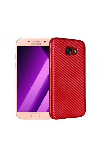FitCase Galaxy A5 2017 (A520) Elektroliz Carbon Desen Arka Kapak Kırmız…