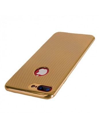 FitCase iPhone 7-8 Plus Elektroliz Carbon Desen Arka Kapak Gold