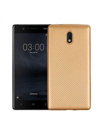 FitCase Nokia 3 Carbon Desen Arka Kapak Gold