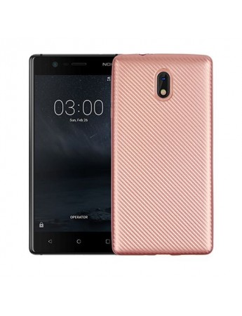 FitCase Nokia 3 Carbon Desen Arka Kapak Rose Gold