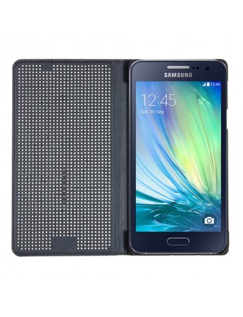 Galaxy A7 (A700) Dot View Yan Kapaklı Uyku Modlu Kılıf Gri