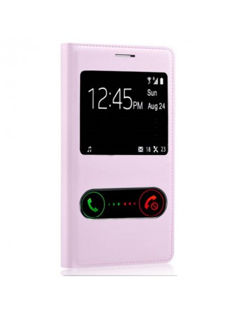 General Mobile Discovery 2 S View Dikişli Deri Çift Pencereli Kılıf Pudra Pembe