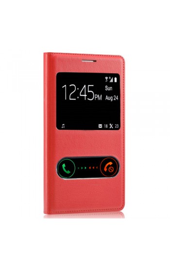 General Mobile Discovery 2 S View Dikişli Deri Pencereli Kılıf Kırmız…
