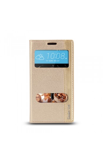 HTC Desire 526 Gizli Mıknatıslı Pencereli Magnum Kılıf Gold…