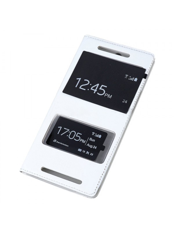 HTC One M8 S View Dikişli Deri Çift Pencereli Kılıf Beyaz…