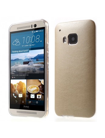 HTC One M9 Kılıf Deri Dokulu Arka Kapak Gold