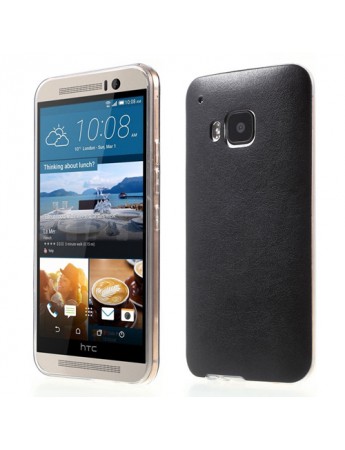 HTC One M9 Kılıf Deri Dokulu Arka Kapak Siyah
