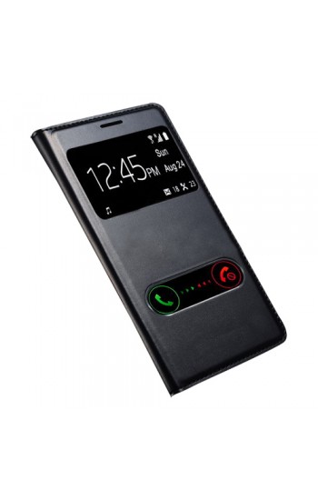 Huawei Ascend G700 S View Dikişli Deri Pencereli Kılıf Siyah…