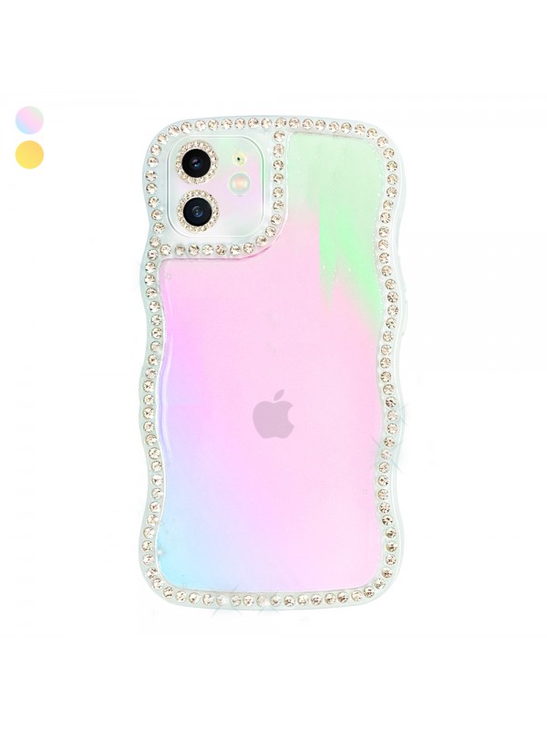 iPhone 11 Kılıf Occo Seri Hologramlı Taşlı Şeffaf Silikon Kapak