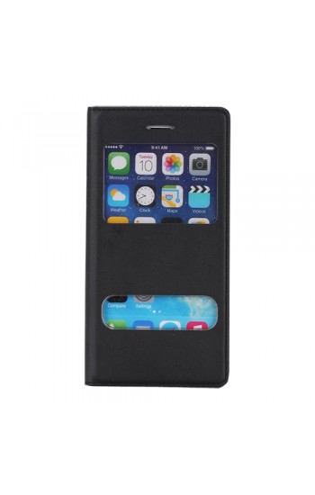 iPhone 6 / 6s S View Deri Dikişli Çift Pencereli Kılıf Siyah…