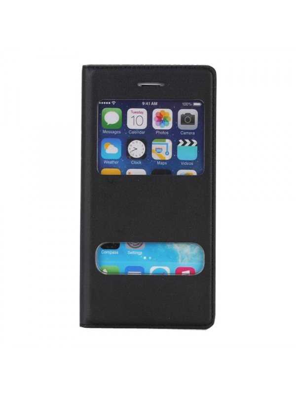 iPhone 6 / 6s S View Deri Dikişli Çift Pencereli Kılıf Siyah…