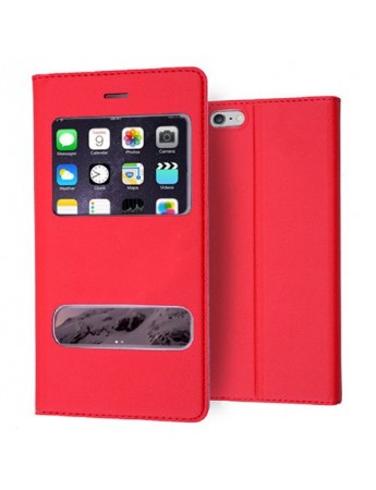 iPhone 6 Plus Gizli Mıknatıslı Pencereli Kılıf Kırmızı