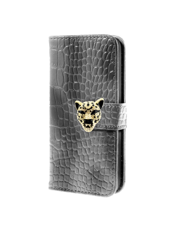 iPhone SE | 5S | 5 Leopar Taşlı Cüzdanlı Kılıf Gri…