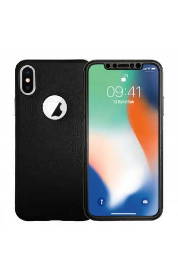 iPhone X / XS 360 Derece Slim Deri Görünümlü Silikon Kılıf Siyah…