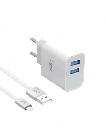 LinkTech C205 Çift USB Çıkışlı Lightning Kablolu 10W 2.1A Şarj Aleti Beyaz