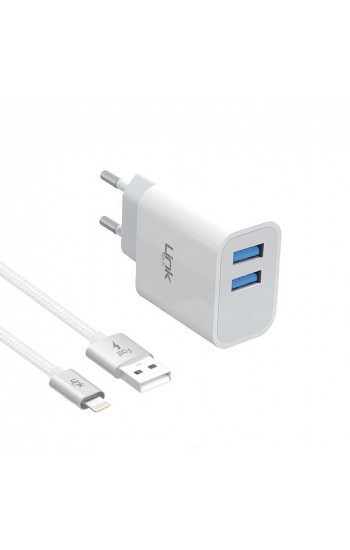 LinkTech C205 Çift USB Çıkışlı Lightning Kablolu 10W 2.1A Şarj Alet…