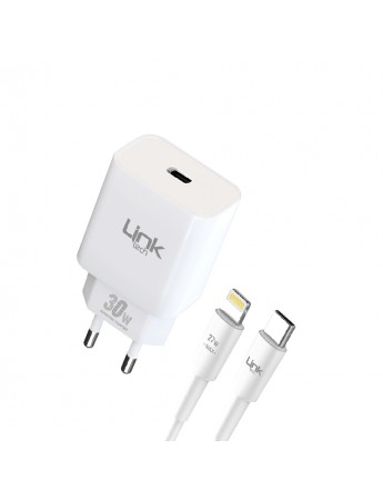 LinkTech C214 30W PD Type-C to Lightning Kablolu Şarj Aleti Set Beyaz