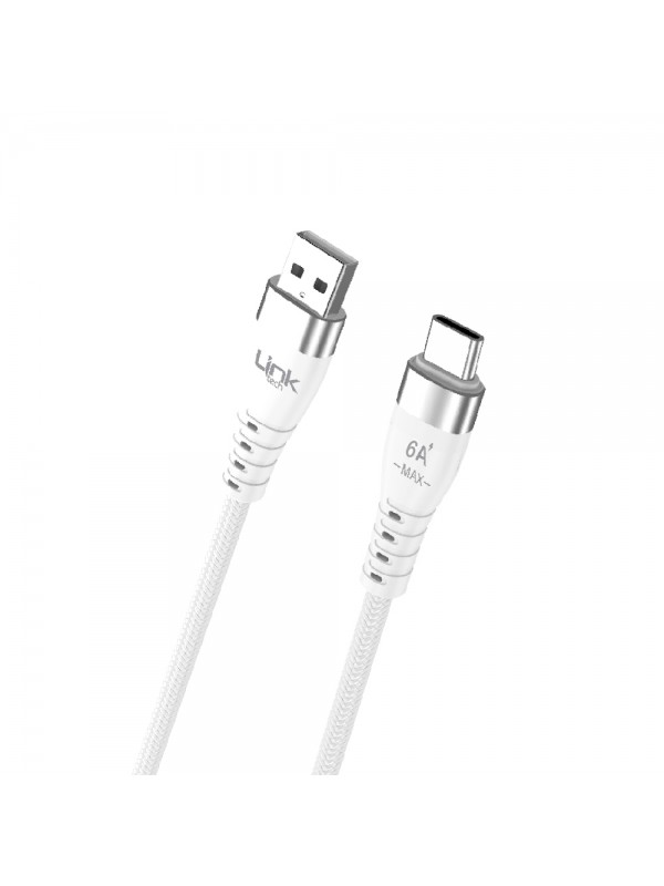LinkTech K652 USB - Type-C 120W 6A 1mt  Şarj Kablosu Beyaz…