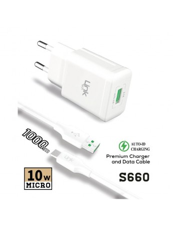 LinkTech S660 Premium 10W 2.1A Micro USB Otomatik Akıllı Şarj Aleti Beyaz