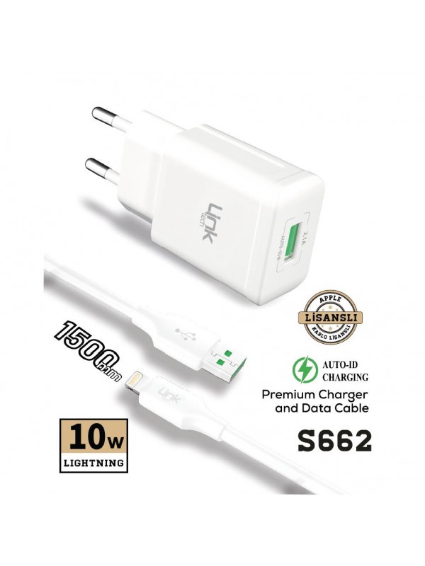 LinkTech S662 Premium Şarj Aleti ve Lightning MFI Lisanslı Kablo 1.5mt 1…