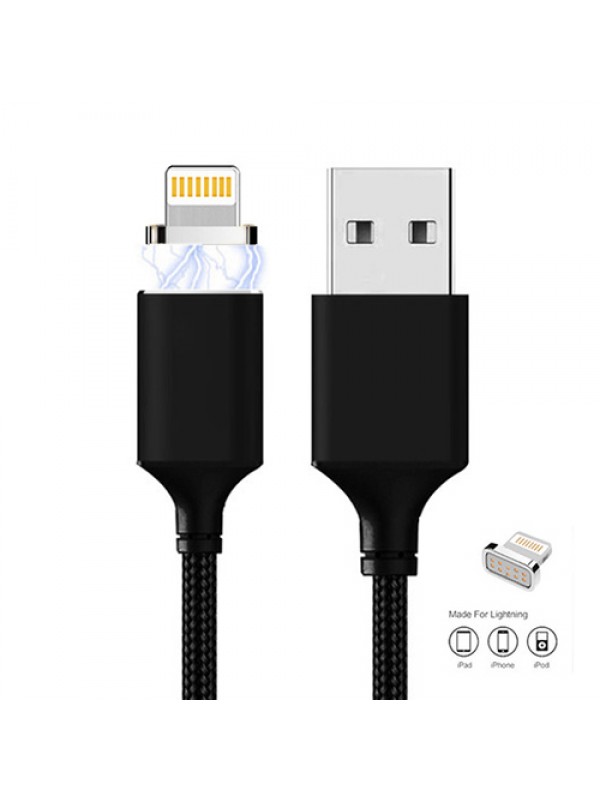 Manyetik Mıknatıslı iPhone Lightning Şarj Kablosu Siyah Hasır-Ör…
