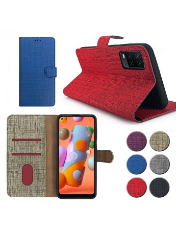 Oppo A54 Kılıf FitCase Fabric Kapaklı Cüzdanlı