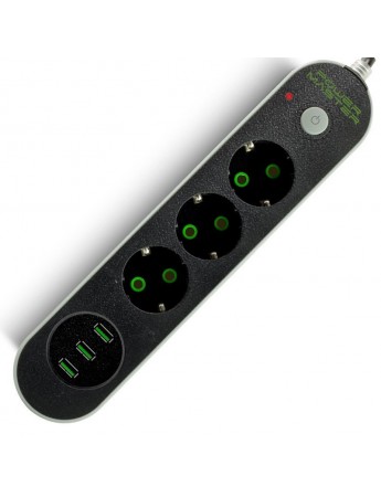 Powermaster 17021 Akım Korumalı 3 USB Çıkışlı 3'lü 2mt Priz (10A-2500W)
