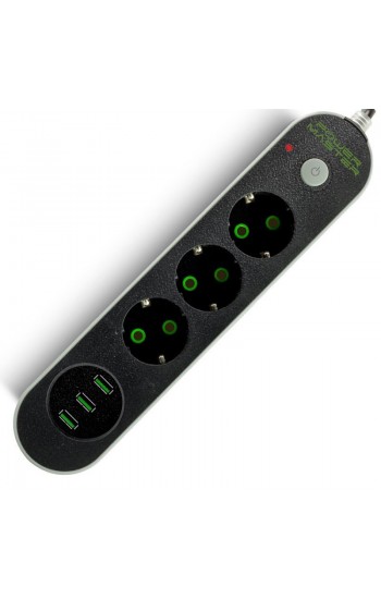 Powermaster 17021 Akım Korumalı 3 USB Çıkışlı 3'lü 2mt Priz (10A-2…