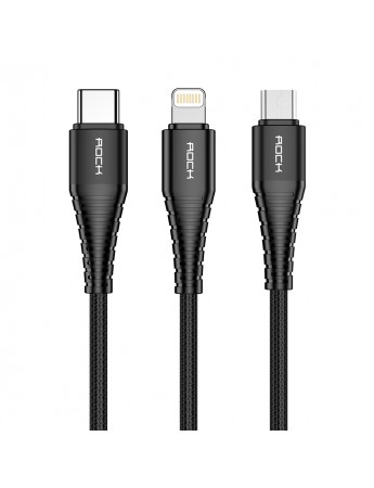 Rock Hi-Tensile Three Primary 3in1 Şarj Kablosu 3A 1.2mt (Lightning+Type-C+Micro USB)
