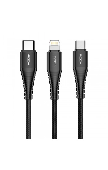 Rock Hi-Tensile Three Primary 3in1 Şarj Kablosu 3A 1.2mt (Lightning+Type-…