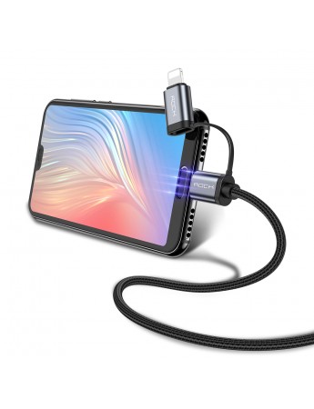 Rock Twins 2in1 Type-C to Type-C + Lightning Data/Şarj Kablosu 1mt 3A