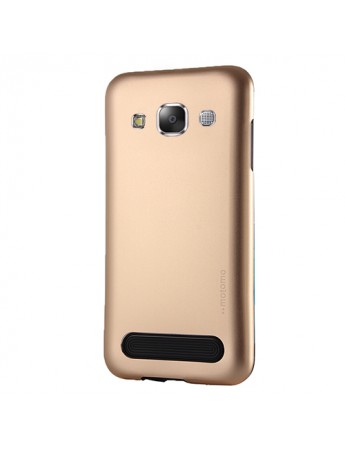 Samsung Galaxy E5 New Motomo Metal TPU Arka Kapak Gold