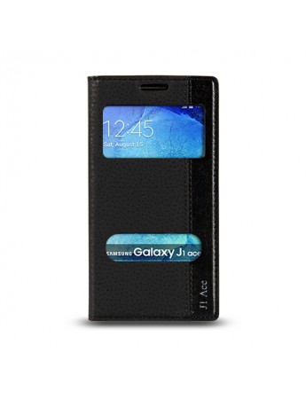 Samsung Galaxy J1 Ace (J110) Gizli Mıknatıslı Pencereli Magnum Kılıf Siyah