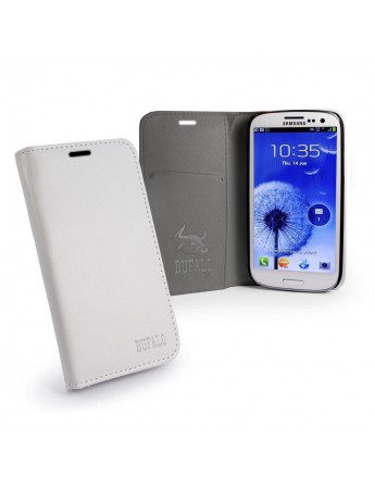 Samsung Galaxy S3 (I9300)BUFALO Gizli Mıknatıslı Cüzdanlı ve Kılıf Beyaz
