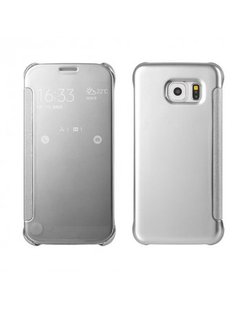 Samsung Galaxy S6 (G920) S View Şeffaf Cover Uyku Modlu Kılıf Silver
