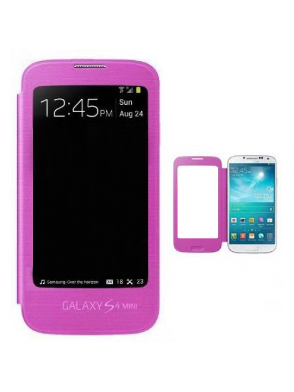 Samsung I9190 Galaxy S4 Mini Tam Camlı Pencereli Kılıf Pembe